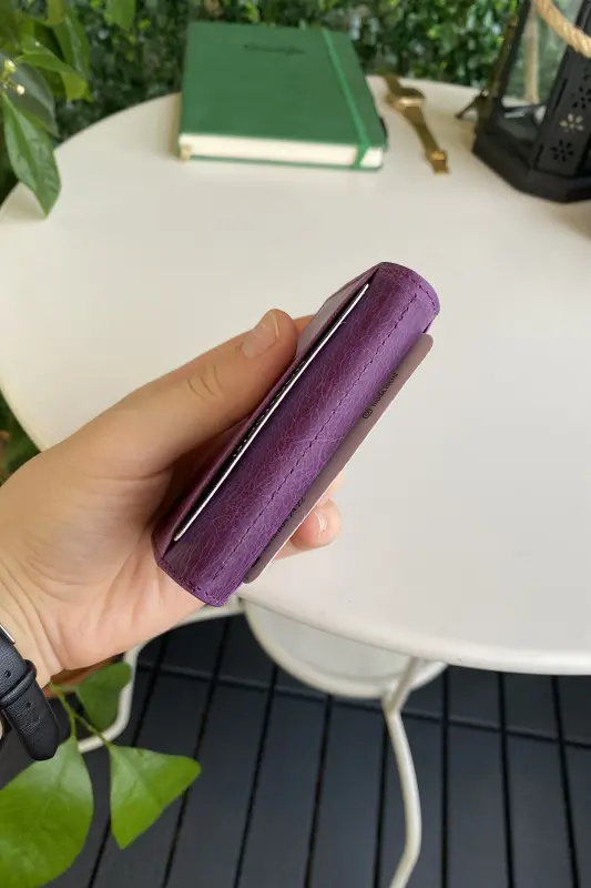 Orsa – Hakiki Deri Minimalist Kartlık Mor Kadın Slim Cüzdan, Kartvizitlik - Mor - 7