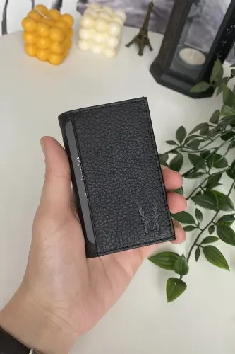 Erkek Siyah Slim Kartlık Minimalist Süper Slim Hakiki Deri Cüzdan, Kartvizitlik | Orsa - Siyah - 1