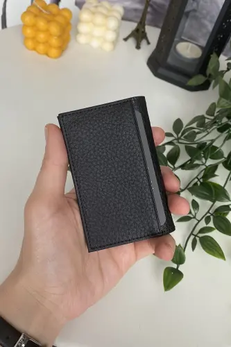 Erkek Siyah Slim Kartlık Minimalist Süper Slim Hakiki Deri Cüzdan, Kartvizitlik | Orsa - Siyah - 3