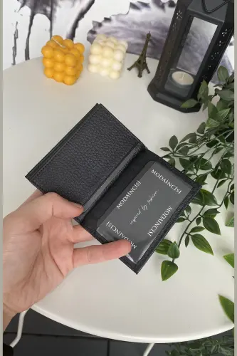 Erkek Siyah Slim Kartlık Minimalist Süper Slim Hakiki Deri Cüzdan, Kartvizitlik | Orsa - Siyah - 4