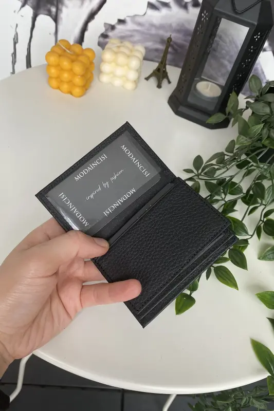 Erkek Siyah Slim Kartlık Minimalist Süper Slim Hakiki Deri Cüzdan, Kartvizitlik | Orsa - Siyah - 6