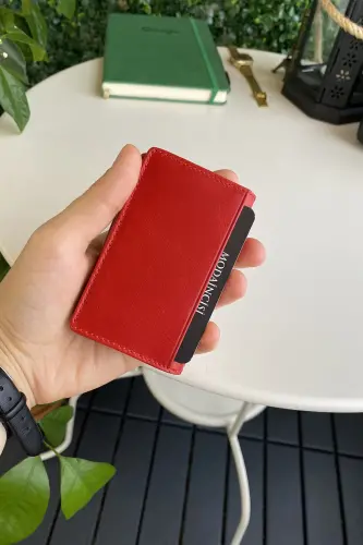 Orsa – Haqiqiy charm minimalist kart egasi ayollar qizil slim hamyon, kartvizitница-qizil - 5