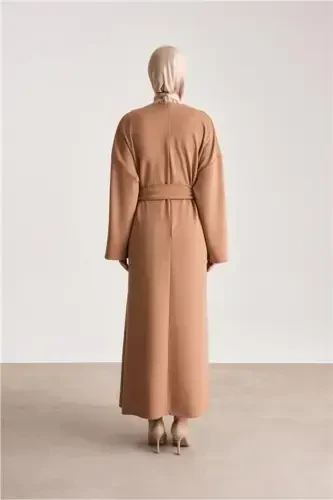 Ort9727 Camel rangidagi bog'lamali uzun kiyim - 5