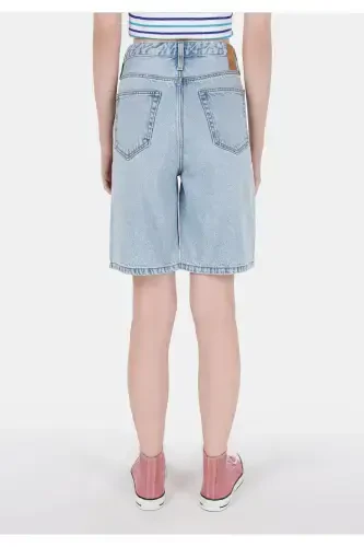 Regular Fit Yüksel Bel Kadın Mavi Jean Şort - Modazone (1)