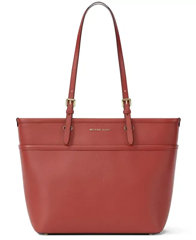 Medium Leather Top Zip Pocket Tote-Luggage - MICHAEL KORS