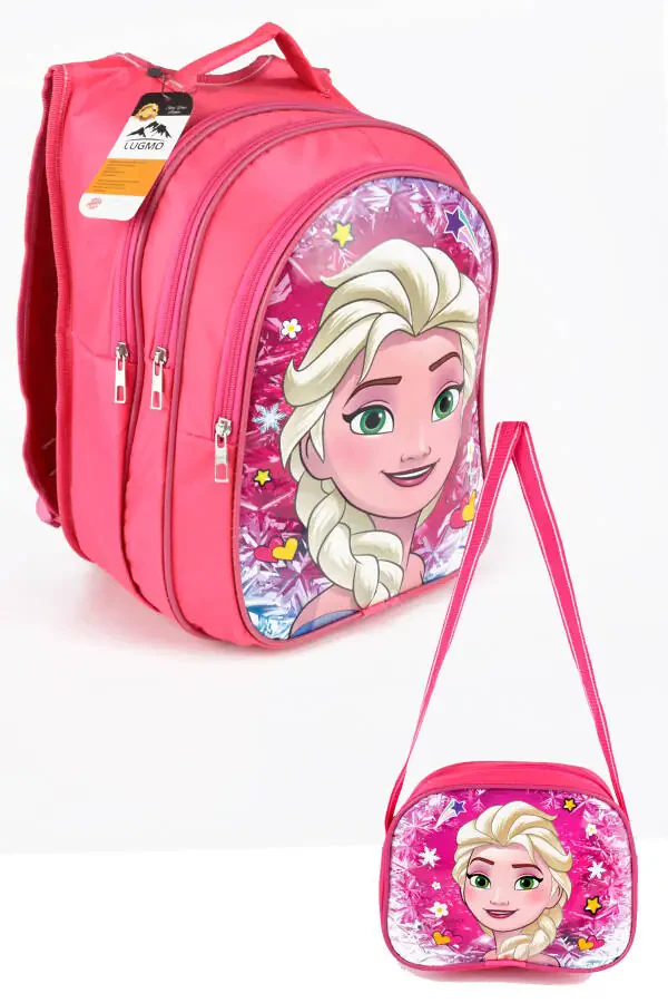 O'rta maktab Boshlang'ich maktab sumkasi va tushlik sumkasi 3 cho'ntakli yostiqli Elsa boshli pushti - 29