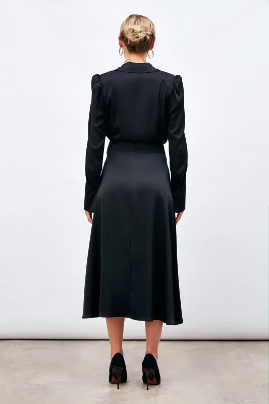 Oʻrta uzunlikdagi atlas yubka - QORA-QORA - 10