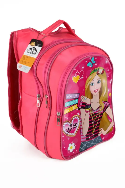 Ortaokul İlkokul Çantası ve Beslenme Çantası 3 Cepli Pedli Pembe-Pembe - 2