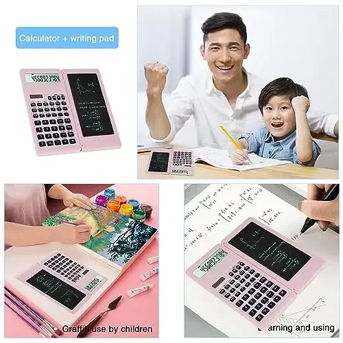 LveSunny Scientific Calculators for Middle School & High School, Solar and Battery Power with Notepad for School，10 Digits Digital with Erasable Writing Board Math Calculator (Pink) - 6