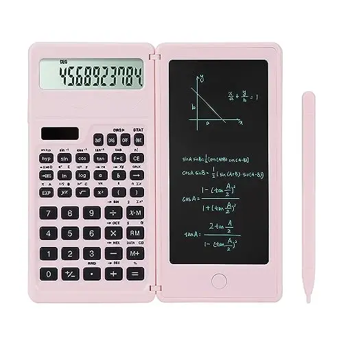 LveSunny Scientific Calculators for Middle School & High School, Solar and Battery Power with Notepad for School，10 Digits Digital with Erasable Writing Board Math Calculator (Pink) 