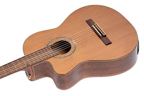 Ortega Gitarları 6 Telli Performer Serisi Sol Elle Çalınan Masif Gövde Orta Boy Sap Akustik-Elektrik Nylon Klasik Gitar w/Çantası, (RCE159MN-L) - 4