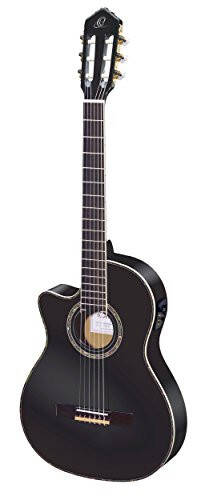 Ortega Guitars 6 String Family Series Pro Left-Handed Solid Top Thinline Acoustic-Electric Nylon Classical Guitar w/Bag, (RCE145LBK) - 1