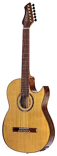 Ortega Guitars 6 String Signature Series Ben Woods Solid Top Thinline Crossover Acoustic-Electric Nylon Classical Guitar w/Bag, Right (FLAMETAL-TWO) - 3