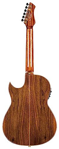 Ortega Guitars 6 String Signature Series Ben Woods Solid Top Thinline Crossover Acoustic-Electric Nylon Classical Guitar w/Bag, Right (FLAMETAL-TWO) - 4