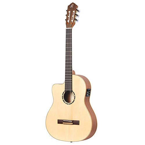 Ortega Guitars Family Series Thinline Akustik-Elektrik Chap qoʻl Nylon Klassik 6 torli Gitara w/Bag, (RCE125SN-L) - 1