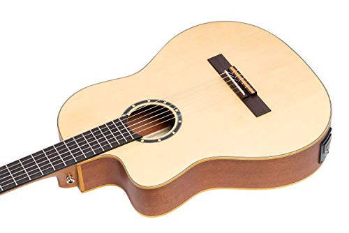 Ortega Guitars Family Series Thinline Akustik-Elektrik Chap qoʻl Nylon Klassik 6 torli Gitara w/Bag, (RCE125SN-L) - 4