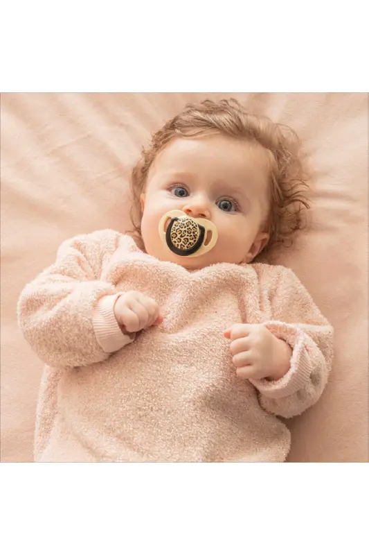 Orthodontic Pacifier, Beige Leopard, 0 Months, with Pacifier Storage & Sterilization Box, Double Set - 7