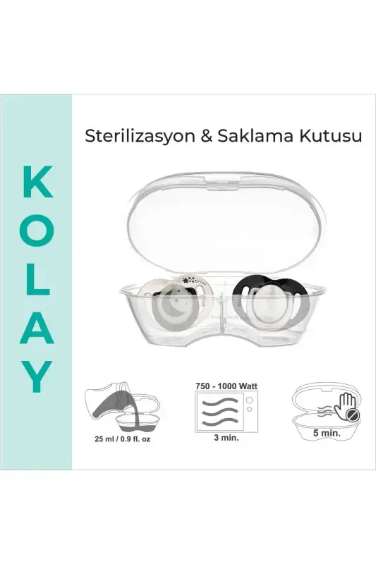 Orthodontic Pacifier, Pearl & Black, 0 Months, with Sterilizing Case, Twin Pack - 6