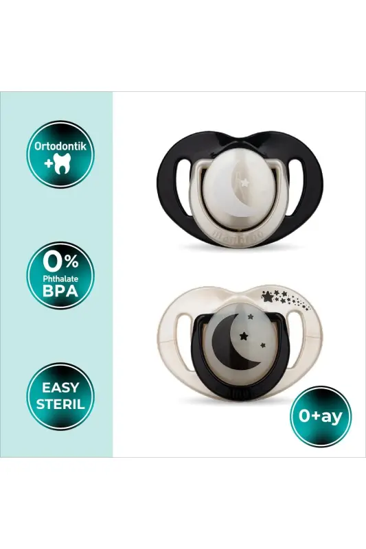 Orthodontic Pacifier, Pearl & Black, 0 Months, with Sterilizing Case, Twin Pack - 2