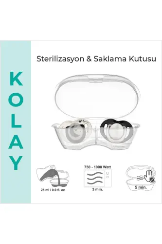 Orthodontic Pacifier, Pearl & Black, 0 Months, with Sterilizing Case, Twin Pack - 6