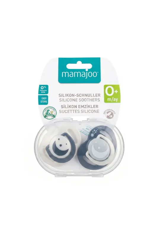 Orthodontic Pacifier, Pearl & Black, 0 Months, with Sterilizing Case, Twin Pack - 2