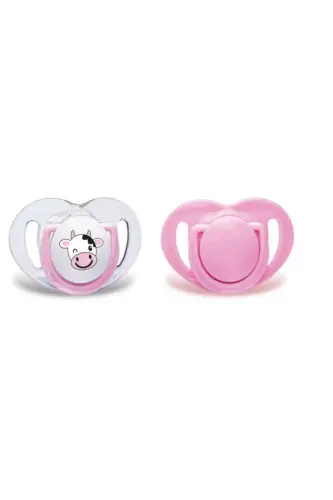 Orthodontic Pacifier, Pink Cow, 0+ Months, with Pacifier Case & Sterilizer, Twin Pack - 1