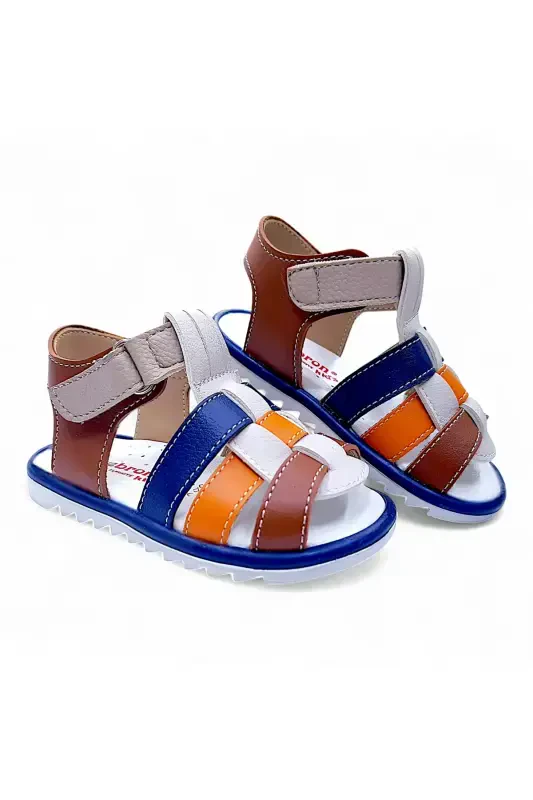 Orthopedic First Step Baby and Kids Sandal Gcm Cabrio Series Cream Coffee Navy Blue Gcmcbr2415-Cream Navy Blue Orange Coffee - 1
