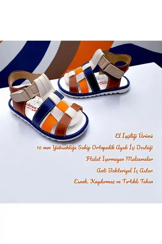 Orthopedic First Step Baby and Kids Sandal Gcm Cabrio Series Cream Coffee Navy Blue Gcmcbr2415-Cream Navy Blue Orange Coffee - 2