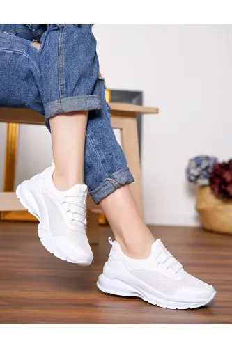 Orthopedic Women's White Casual Sport Sneaker Walking Shoe-White 