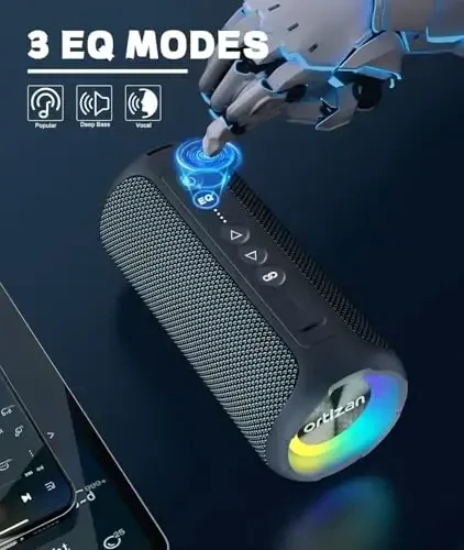 Ortizan Bluetooth Karnay, 40Vt Baland Ovozli Ko‘chma Simsiz Karnay, IPX7 Su o‘tkazmaydigan Dush Karnay Bluetooth 5.3 bilan, Chuqur Bass, LED Chiroqlar, Uy/Partiya/Tashqarida/Plyaj uchun Stereo Juftlashtirish, Sovg‘a G‘oyalari - 6