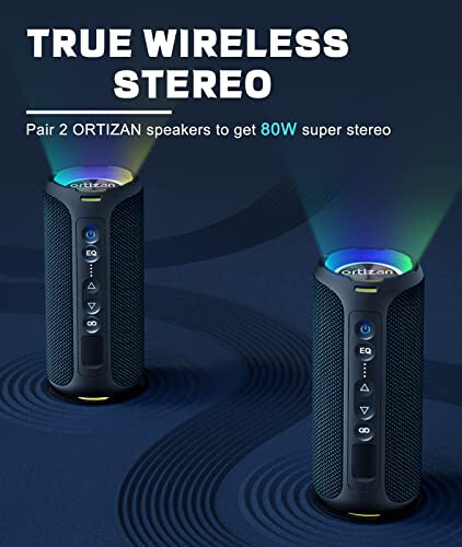 Ortizan Bluetooth Speakers, 40W Loud Portable Wireless Speaker, IPX7 Waterproof Shower Speakers with Bluetooth 5.3, Deep Bass, LED Lights, Stereo Pairing for Home/Party/Outdoor/Beach, Gift Ideas - 11