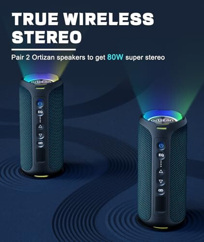 Ortizan Bluetooth Speakers, 40W Loud Portable Wireless Speaker, IPX7 Waterproof Shower Speakers with Bluetooth 5.3, Deep Bass, LED Lights, Stereo Pairing for Home/Party/Outdoor/Beach, Gift Ideas - 6