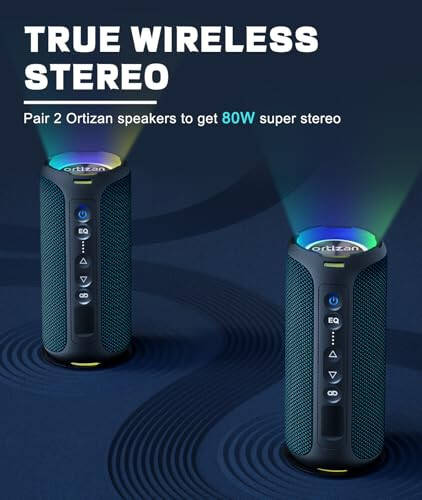 Ortizan Bluetooth Speakers, 40W Loud Portable Wireless Speaker, IPX7 Waterproof Shower Speakers with Bluetooth 5.3, Deep Bass, LED Lights, Stereo Pairing for Home/Party/Outdoor/Beach, Gift Ideas - 6