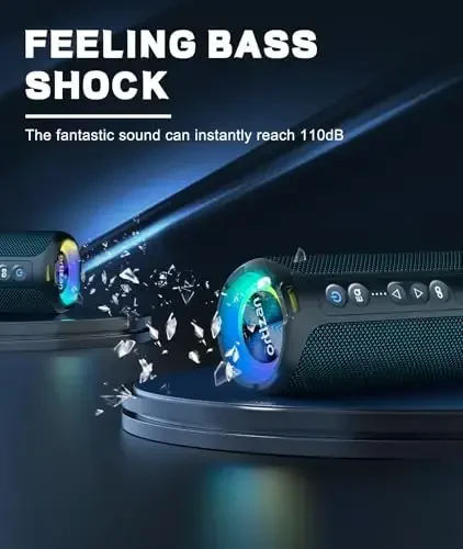 Ortizan Bluetooth Speakers, 40W Loud Portable Wireless Speaker, IPX7 Waterproof Shower Speakers with Bluetooth 5.3, Deep Bass, LED Lights, Stereo Pairing for Home/Party/Outdoor/Beach, Gift Ideas - 6