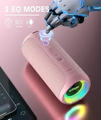 Ortizan Bluetooth Speakers, Portable Wireless Stereo Speaker - IPX7 Waterproof, 30W RMS(40W Peak) Loud Sound, Deep Bass, LED Light, Bluetooth 5.3, for Home/Shower/Outdoor/Beach, Gifts for Adult, Pink - 3