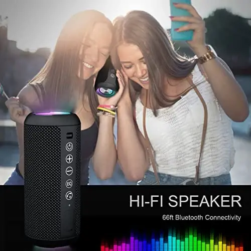 Ortizan Portable Bluetooth Speaker: IPX7 suv o'tkazmaydigan, 24W baland ovoz, chuqur bas, Bluetooth 5.3, LED chiroqlar, simsiz stereo ulash, 30 soatlik musiqa, uy/tashqi/kecha/plyaj uchun, tug'ilgan kun sovg'asi (qora) - 6
