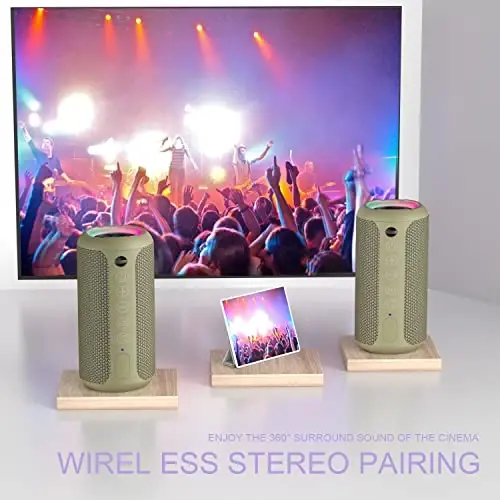Ortizan Portable Bluetooth Speaker: IPX7 suv o'tkazmaydigan, 24W baland ovoz, chuqur bas, Bluetooth 5.3, LED chiroqlar, simsiz stereo ulash, 30 soatlik musiqa, uy/tashqi/kecha/plyaj uchun, tug'ilgan kun sovg'asi (qora) - 3