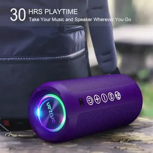 Ortizan Portable Bluetooth Speaker: IPX7 Waterproof, 24W Loud Sound, Deep Bass, Bluetooth 5.3, LED Lights, Wireless Stereo Pairing, 30H Playtime, for Home/Outdoor/Party/Beach, Birthday Gift (Purple) - 4