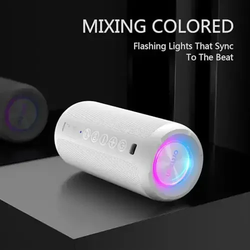 Ortizan Portable Bluetooth Speaker: IPX7 Waterproof, 24W Loud Sound, Deep Bass, Bluetooth 5.3, LED Lights, Wireless Stereo Pairing, 30H Playtime, for Home/Outdoor/Party/Beach, Birthday Gift (White) - ORTIZAN (1)