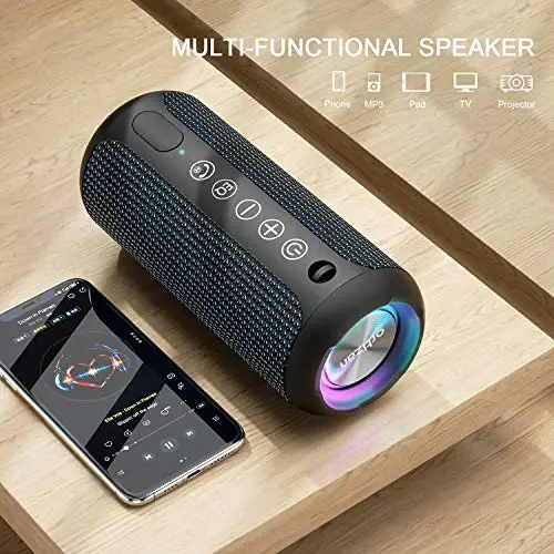 Ortizan Portable Bluetooth Speakers, IPX7 Waterproof Wireless Speaker with 24W Loud Stereo Sound, Outdoor Speaker with Bluetooth 5.3, Deep Bass, RGB Lights, Dual Pairing, 30H Playtime for Home, Party - 5