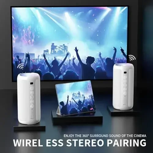 Ortizan Portativ Bluetooth Dinamigi: IPX7 suv o'tkazmaydigan, 24W baland ovoz, chuqur bas, Bluetooth 5.3, LED chiroqlar, simsiz stereo ulanish, 30 soatlik musiqa, uy/tashqi/kecha/plyaj uchun, tug'ilgan kun sovg'asi (oq) - 3