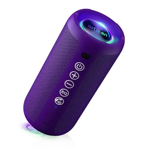 Ortizan Portativ Bluetooth Dinamigi: IPX7 suv o'tkazmaydigan, 24W baland ovoz, chuqur bass, Bluetooth 5.3, LED chiroqlar, simsiz stereo juftlash, 30H ish vaqti, uy/tashqi/kecha/plyaj uchun, tug'ilgan kun sovg'asi (siyoh rang) - ORTIZAN (1)