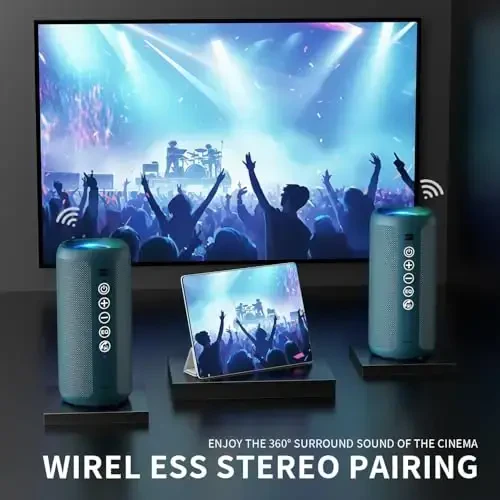 Ortizan Portativ Bluetooth Dinamigi: IPX7 Suv o'tkazmaydigan, 24W Baland ovoz, Chuqur Bass, Bluetooth 5.3, LED chiroqlar, Simsiz Stereo Ulanish, 30H O'yin vaqti, Uy/Ochiq havoda/Parti/Sohil uchun, Tug'ilgan kun sovg'asi (Moviy) - 3