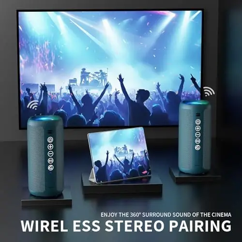 Ortizan Portativ Bluetooth Dinamigi: IPX7 Suv o'tkazmaydigan, 24W Baland ovoz, Chuqur Bass, Bluetooth 5.3, LED chiroqlar, Simsiz Stereo Ulanish, 30H O'yin vaqti, Uy/Ochiq havoda/Parti/Sohil uchun, Tug'ilgan kun sovg'asi (Moviy) - 3