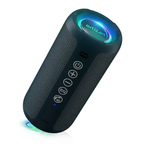 Ortizan Portativ Bluetooth Dinamigi: IPX7 Suv o'tkazmaydigan, 24W Baland ovoz, Chuqur Bass, Bluetooth 5.3, LED chiroqlar, Simsiz Stereo Ulanish, 30H O'yin vaqti, Uy/Ochiq havoda/Parti/Sohil uchun, Tug'ilgan kun sovg'asi (Moviy) - ORTIZAN
