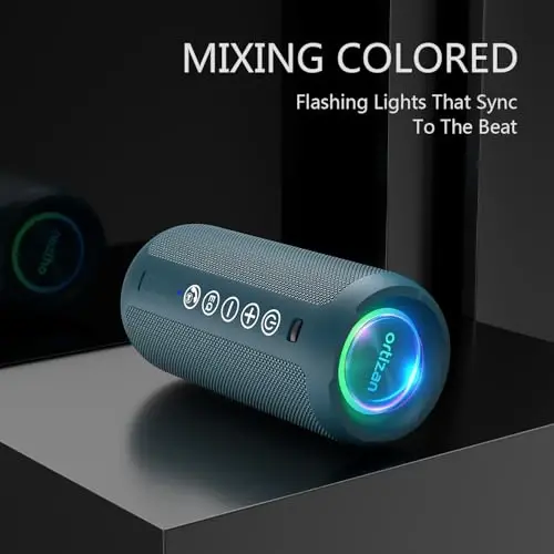 Ortizan Portativ Bluetooth Dinamigi: IPX7 Suv o'tkazmaydigan, 24W Baland ovoz, Chuqur Bass, Bluetooth 5.3, LED chiroqlar, Simsiz Stereo Ulanish, 30H O'yin vaqti, Uy/Ochiq havoda/Parti/Sohil uchun, Tug'ilgan kun sovg'asi (Moviy) - ORTIZAN (1)