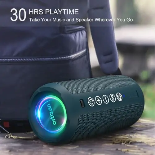 Ortizan Portativ Bluetooth Dinamigi: IPX7 Suv o'tkazmaydigan, 24W Baland ovoz, Chuqur Bass, Bluetooth 5.3, LED chiroqlar, Simsiz Stereo Ulanish, 30H O'yin vaqti, Uy/Ochiq havoda/Parti/Sohil uchun, Tug'ilgan kun sovg'asi (Moviy) - 4