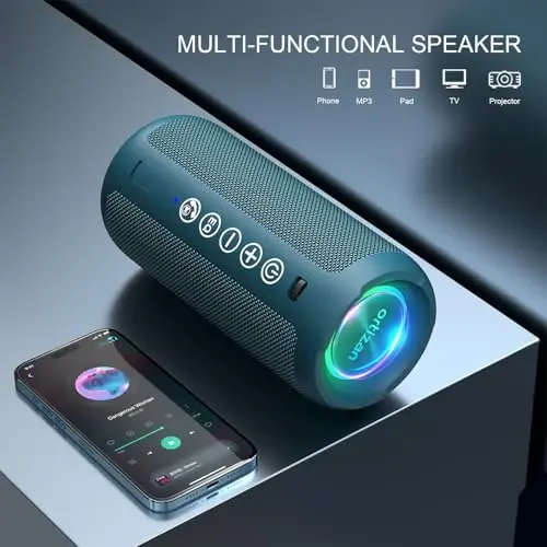 Ortizan Portativ Bluetooth Dinamigi: IPX7 Suv o'tkazmaydigan, 24W Baland ovoz, Chuqur Bass, Bluetooth 5.3, LED chiroqlar, Simsiz Stereo Ulanish, 30H O'yin vaqti, Uy/Ochiq havoda/Parti/Sohil uchun, Tug'ilgan kun sovg'asi (Moviy) - 5