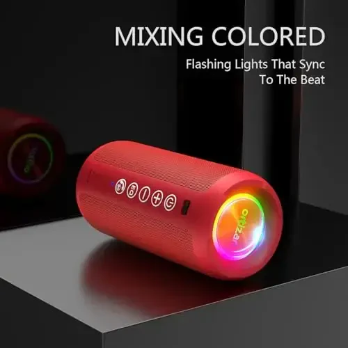 Ortizan Portativ Bluetooth Dinamigi: IPX7 Suvga chidamli, 24W Baland Ovoz, Chuqur Bass, Bluetooth 5.3, LED Chiroqlar, Simsiz Stereo Ulanish, 30H O'yin Vaqti, Uy/Ochiq Havoda/Bayram/Plyaj uchun, Tug'ilgan Kun Sovg'asi (Qizil) - 2