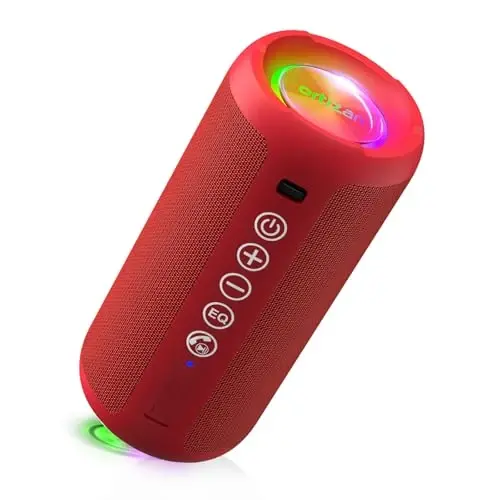 Ortizan Portativ Bluetooth Dinamigi: IPX7 Suvga chidamli, 24W Baland Ovoz, Chuqur Bass, Bluetooth 5.3, LED Chiroqlar, Simsiz Stereo Ulanish, 30H O'yin Vaqti, Uy/Ochiq Havoda/Bayram/Plyaj uchun, Tug'ilgan Kun Sovg'asi (Qizil) - 2